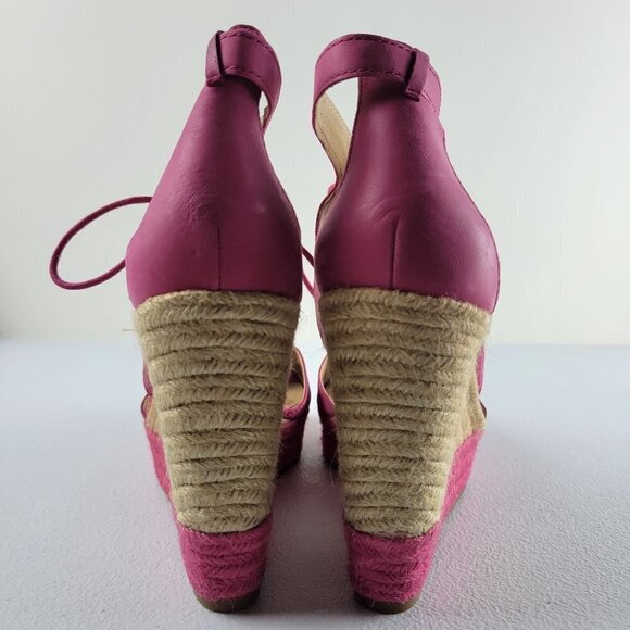 Lucky Brand Strappy Open Toe Wedges Espadilles Sandals Ankle Tie 9 Women Pink - Picture 10 of 13